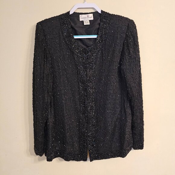 Vintage Women's Laurence Kazar Evening Jacket 100% Silk Beaded Black Size XL - Picture 1 of 7